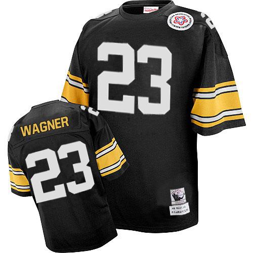 Men's Authentic Mike Wagner Mitchell and Ness Jersey Black Home - #23 Throwback NFL Pittsburgh Steelers